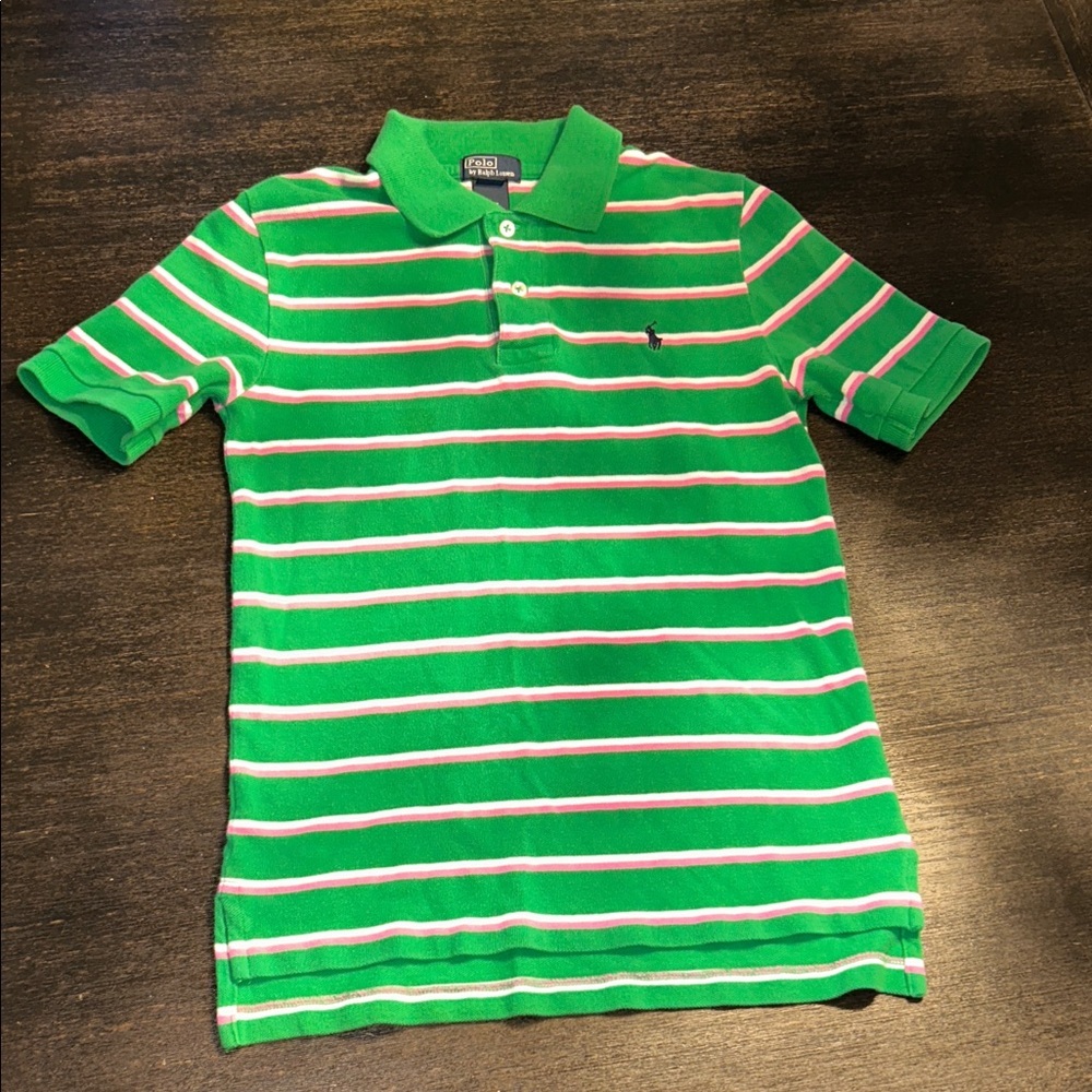 Ralph Lauren Kids Medium 10-12 Boys/Girls Polo in Green and Pink Stripes